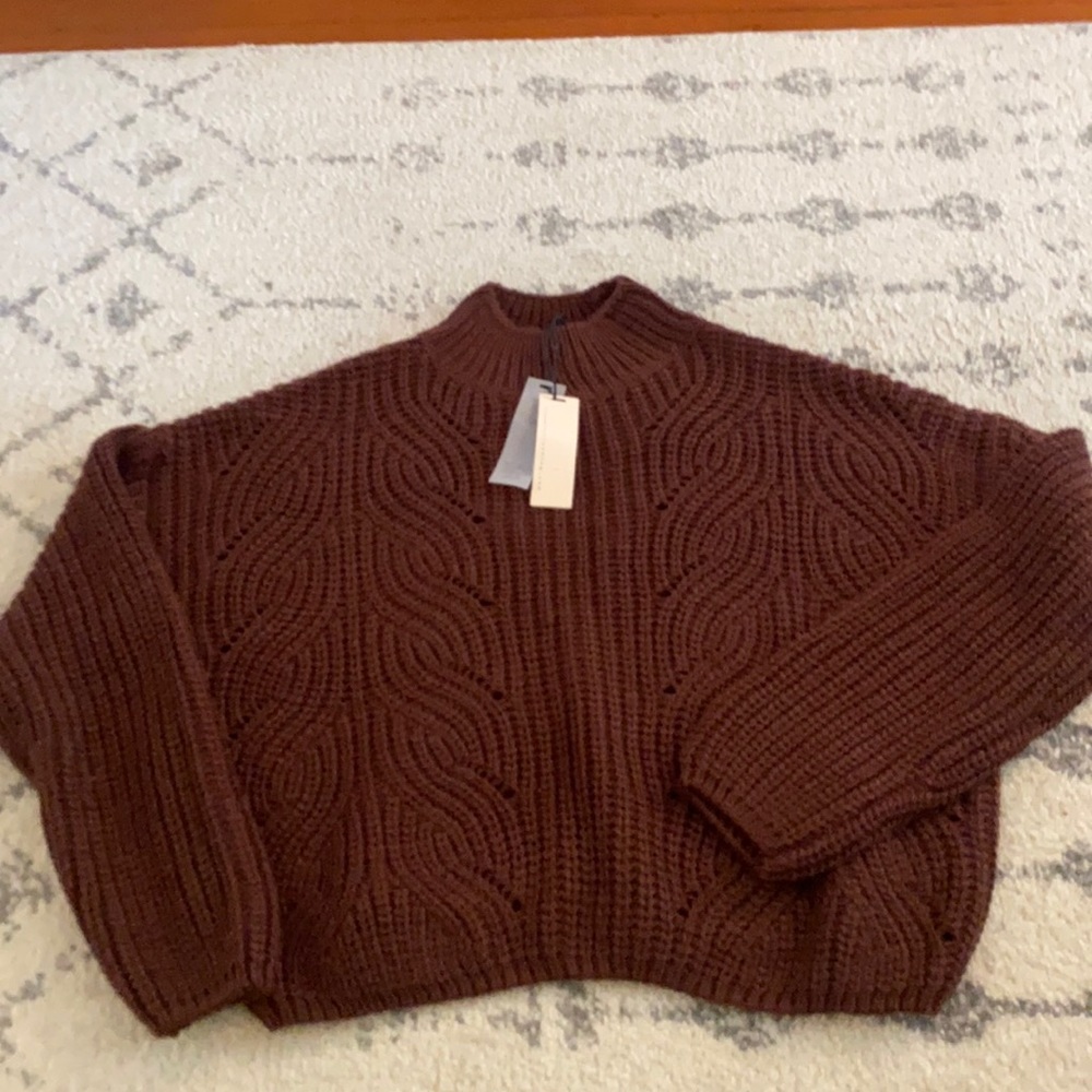 Rag Poets cropped mock cable sweater